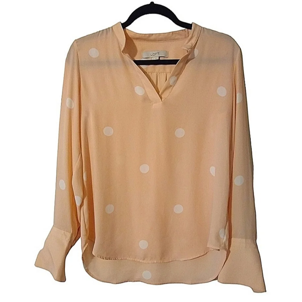 LOFT Peach white large dots blouse Size XS - Picture 1 of 5